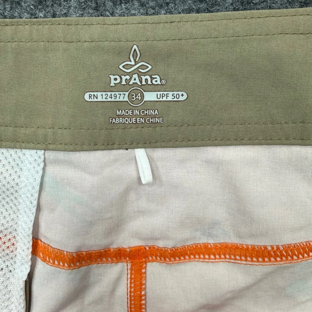 Prana Mens Burnt Orange Tiki Surf Print Board Shorts UPF 50+ Size 34 Retro Swim